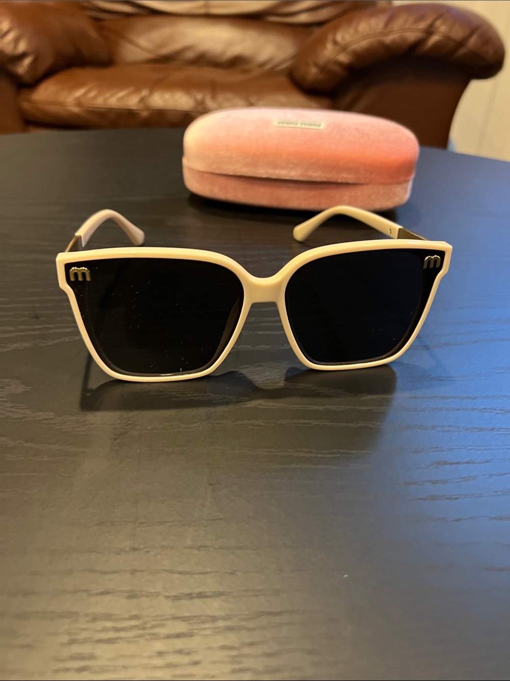 Miu Miu Cream Frame Sunglasses with Black Lenses - Picture 6 of 14